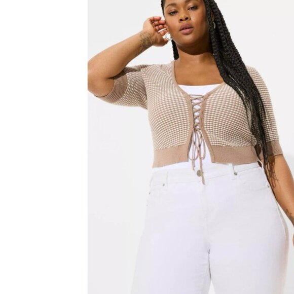 Torrid Womens Fitted Lace Up Shrug Sweater Taupe Multi Plus 3X - Picture 3 of 5